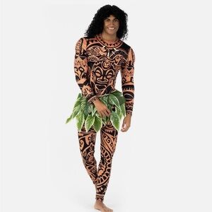 Mens Maui Costume Adult Tattoo Warrior Hawaiian Polynesian Semi God Bodysuit